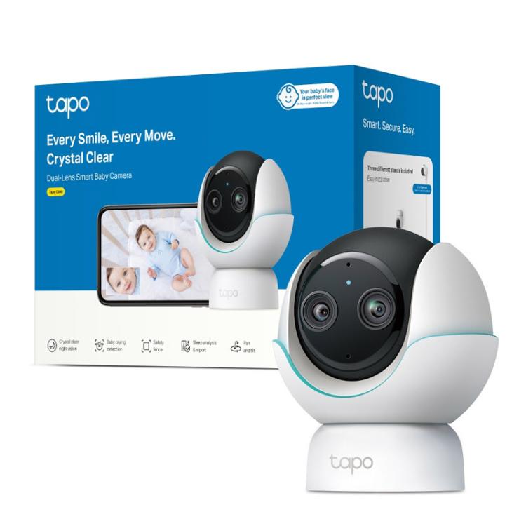 Komplet TP-Link Tapo vključuje pametno nadzorno kamero z nočnim vidom, Wi‑Fi povezljivostjo in enostavnim upravljanjem prek mobilne aplikacije za nadzor doma od kjerkoli.