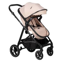 FreeON Neo športni voziček v bež barvi, sprednji pogled z nastavljivim sedežem in veliko strešico.