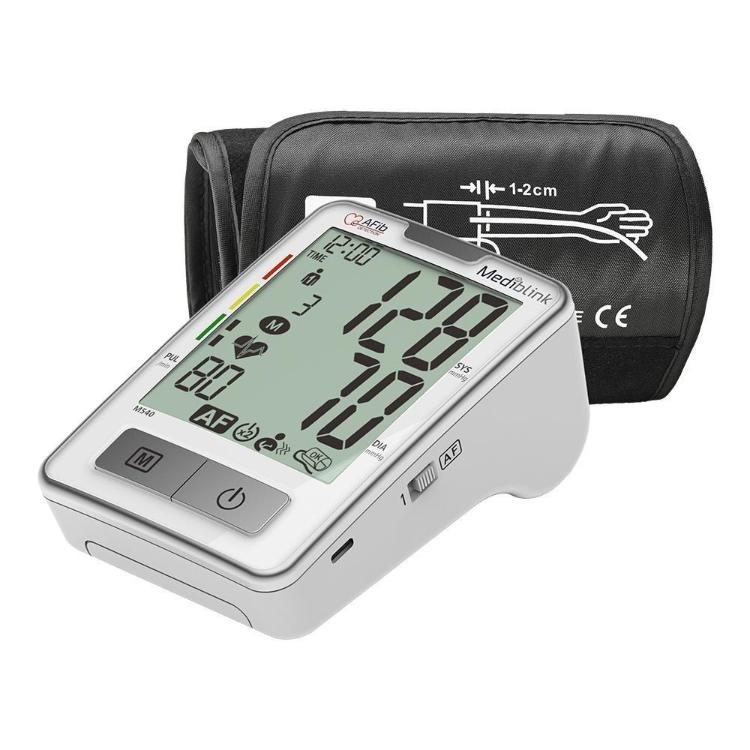 Mediblink M540 AFib merilnik krvnega tlaka, velik LCD, manšeta 22–42 cm, zaznavanje aritmije.