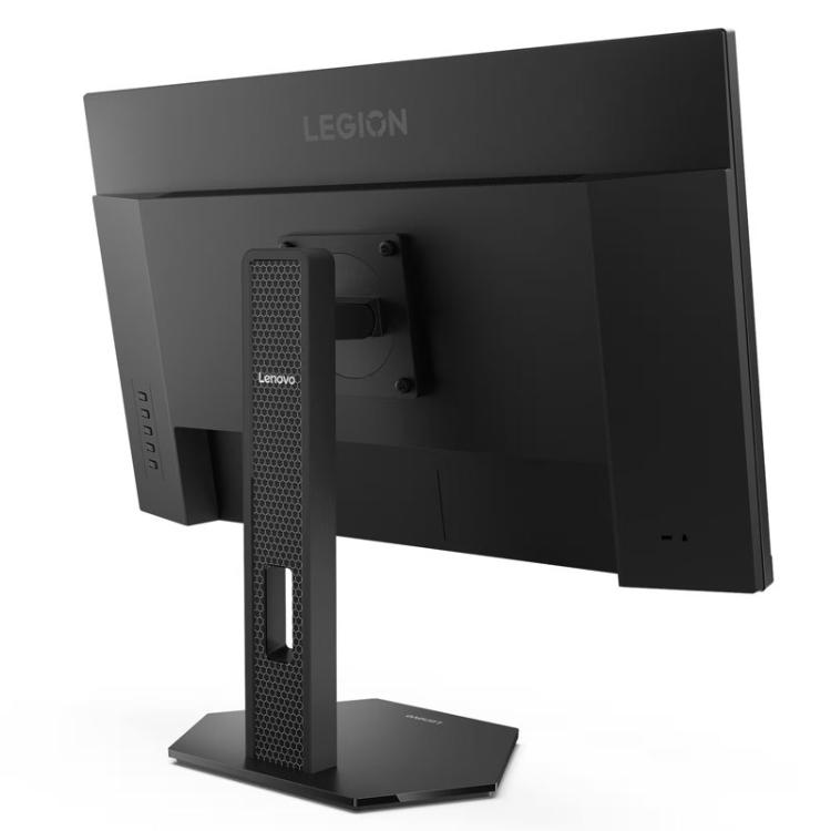 Copilot said:  Zadnji pogled na Lenovo Legion igralni monitor razkriva robustno konstrukcijo, značilno Legion stojalo z mrežastim vzorcem in minimalistično črno oblikovanje za sodobne igralne postavitve.