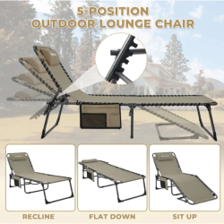 Ležalni kamping stol KingCamp s petimi nastavitvami položaja, sedenje, ležanje in vmesni položaji.