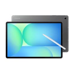 Samsung Galaxy Tab S10 FE SM-X620 v sivi barvi s pisalom S Pen, prikaz sprednje in zadnje strani.