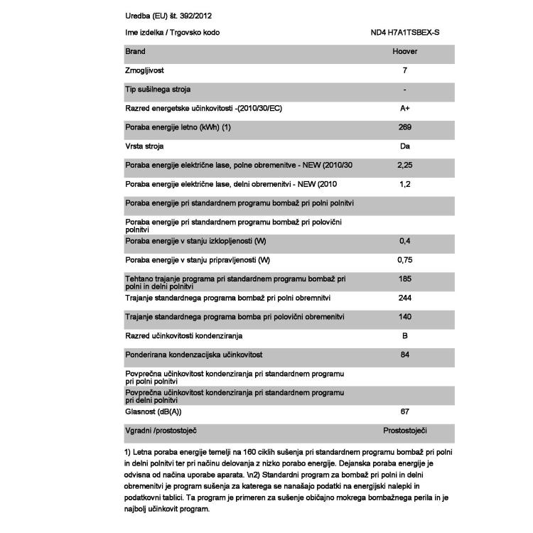 Sušilni stroj HOOVER ND4 H7A1TSBEX-S, SLIM, 7kg, A+_5