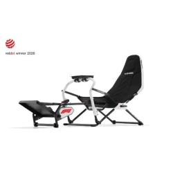Playseat Formula Intelligence F1 simulator s črnim sedežem, nosilcem volana in platformo za pedala.