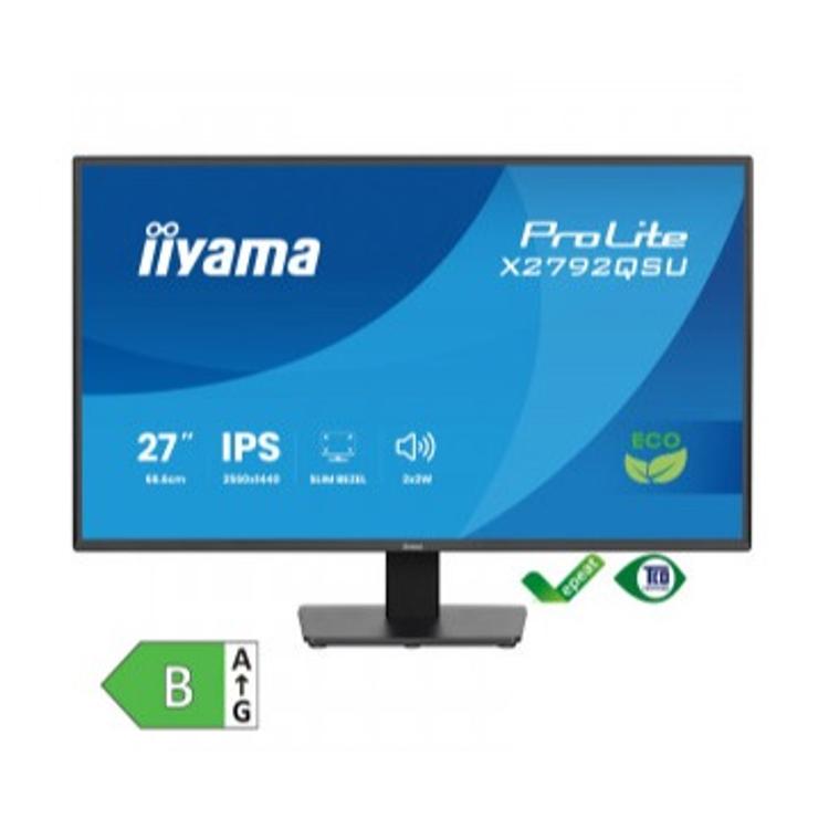iiyama ProLite X2792QSU, 27" IPS monitor, QHD 2560×1440 ločljivost, ultra tanek rob, vgrajeni zvočniki.