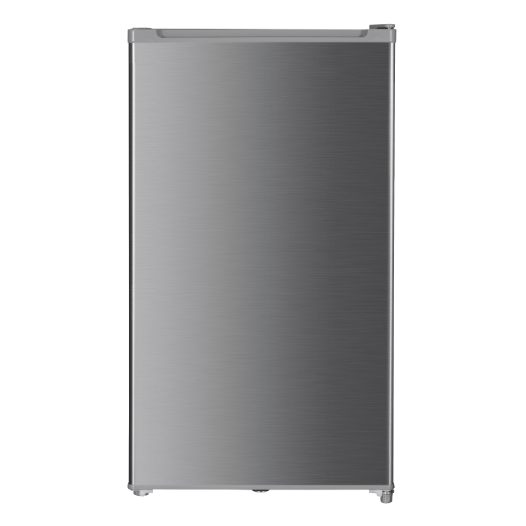Beko mini hladilnik RS9051PN v srebrni barvi z enojnimi vrati, kompaktnim dizajnom in integriranim zgornjim ročajem