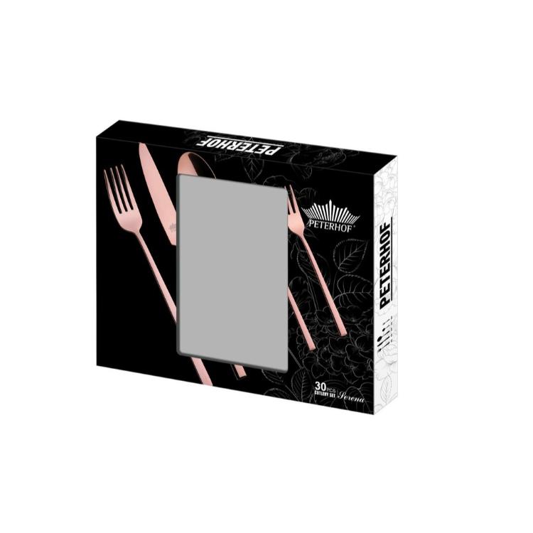 Embalaža jedilnega pribora Serena v rose gold barvi, 30‑delni komplet iz nerjavečega jekla.