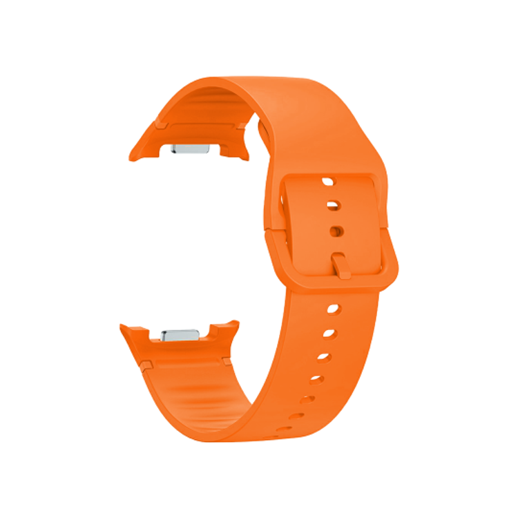 Oranžen silikonski pašček Samsung za Galaxy Watch, mehak material, klasična zaponka in več nastavitvenih lukenj.