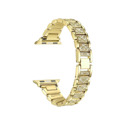 Zlat kovinski pašček Apple za Apple Watch, členkasta zapestnica z dekorativnimi kamni in kovinsko zaponko.