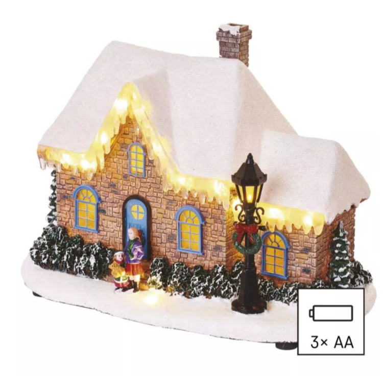 LED božična hiška, 20,5 cm, 3× AA, notranja, topla bela_1