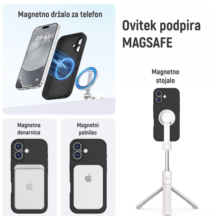 Ovitek N‑Soft Magnetic za Apple iPhone 17 s podporo MagSafe, združljiv z magnetnimi polnilniki, držali in drugimi MagSafe dodatki.