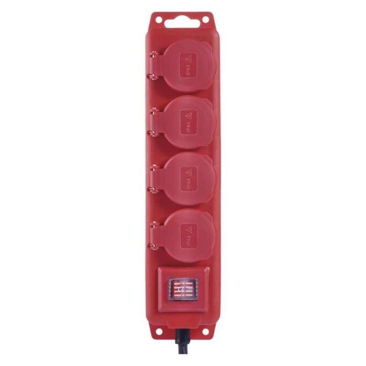 Podaljšek Emos 5 m / 4 vtičnice / s stikalom / črno-rdeči / guma-neopren / 1,5 mm2