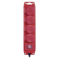Podaljšek Emos 5 m / 4 vtičnice / s stikalom / črno-rdeči / guma-neopren / 1,5 mm2