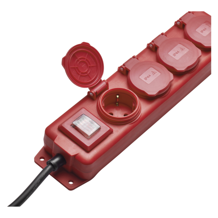 Podaljšek Emos 5 m / 4 vtičnice / s stikalom / črno-rdeči / guma-neopren / 1,5 mm2