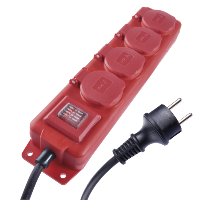 Podaljšek Emos 5 m / 4 vtičnice / s stikalom / črno-rdeči / guma-neopren / 1,5 mm2