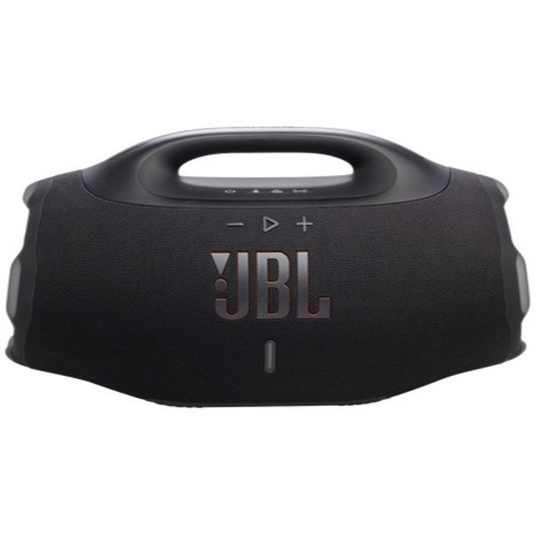 Prenosni zvočnik JBL s sprednjimi gumbi za upravljanje in vidnim logotipom na mreži