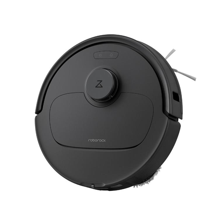 Črn robotski sesalnik Roborock Qrevo S Pro z LiDAR navigacijo, prikazan od zgoraj z elegantnim minimalističnim dizajnom.