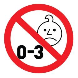 Opozorilni simbol prepovedi za otroke od 0 do 3 let zaradi majhnih delov.
