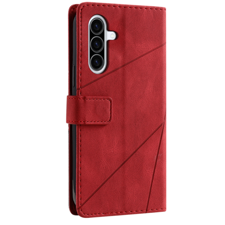 Rdeča preklopna torbica za Samsung Galaxy A27 5G z notranjim TPU ohišjem in funkcijo stojala omogoča varno uporabo ter udobno spremljanje vsebin.