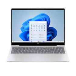Sprednji pogled na HP OmniBook 7 AI 16 z ozkimi robovi zaslona in prostorno sledilno ploščico.