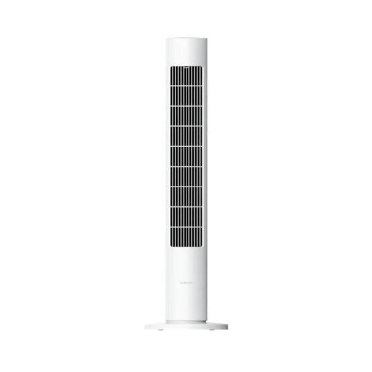 Sprednji pogled Xiaomi Smart Tower Fan 2 EU z visokim ozkim ohišjem, navpično zračno rešetko in minimalističnim belim dizajnom