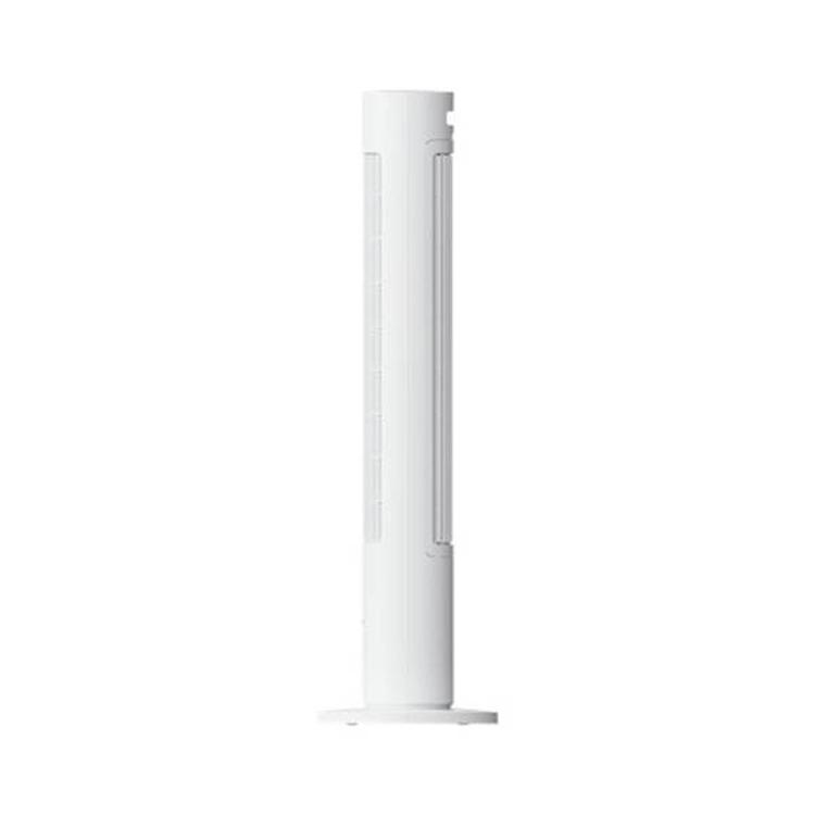 Xiaomi Smart Tower Fan 2 EU v beli barvi z ozkim stolpnim dizajnom, okroglim podstavkom in navpičnimi režami za izpih zraka