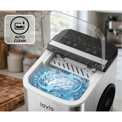 Notranjost ledomata z vodo in prikazom funkcije samodejnega čiščenja