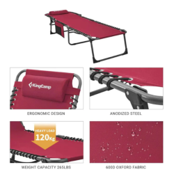 Kamping ležalnik KingCamp z ergonomsko zasnovo, močno konstrukcijo in tkanino iz oxford materiala.