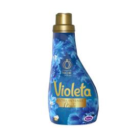 Modra plastenka mehčalca Violeta Ultra Intense Mystic z zlatim pokrovom in motivom modrih cvetov.