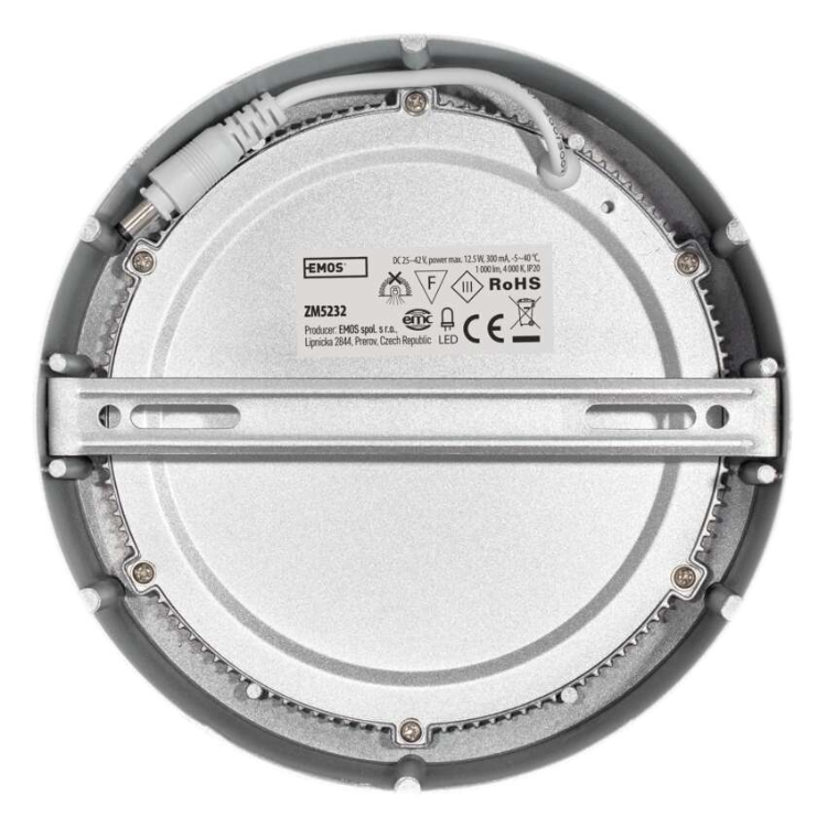 Nadometni LED panel Emos, okrogel, srebrn, 12,5W, nevtralno bela
