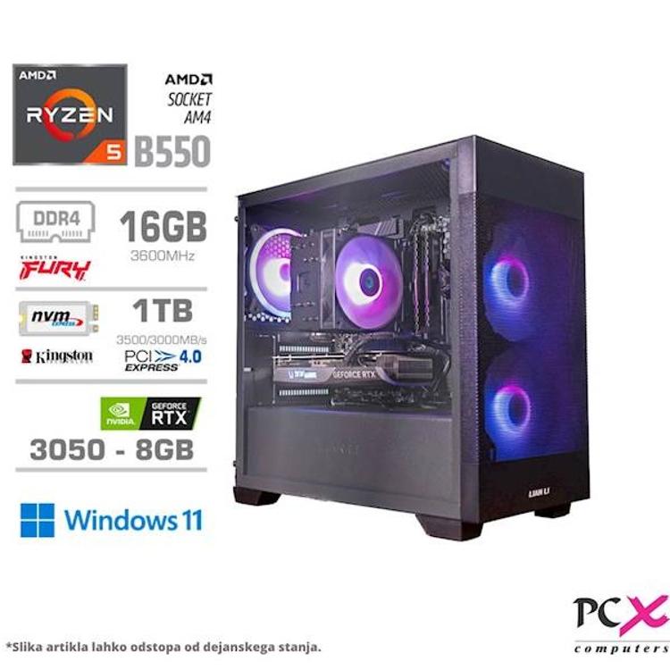 Računalnik PCX Exton, Ryzen 5 5600/16GB/1TB/RTX3050/RGB/W11H