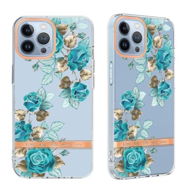 Gumiran ovitek (TPUP) za Apple iPhone 14 Pro Max, flowers, moder
