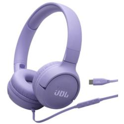 Vijolične naglavne slušalke JBL z USB‑C kablom, mehkimi blazinicami in gumbi na kablu