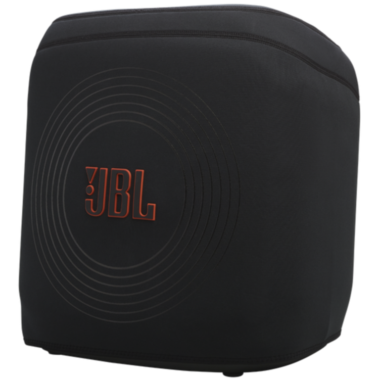 Črna zaščitna torba JBL PartyCover Encore 2 s poudarjenim rdečim logotipom JBL na bočni strani.