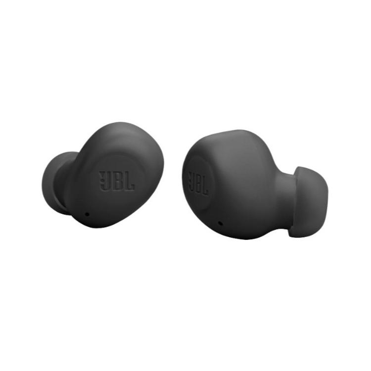 JBL kompaktne brezžične ušesne slušalke v črni barvi z ergonomsko zasnovo.