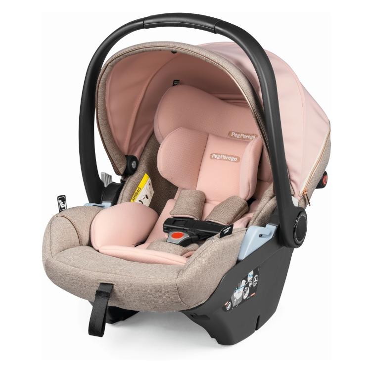 Otroški avtosedež Peg Perego z ročajem, pogled spredaj z vidnim oblazinjenjem