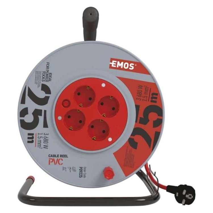 Kolutni podaljšek Emos 25 m / 4 vtičnice / oranžni / PVC / 230 V / 1,5 mm2