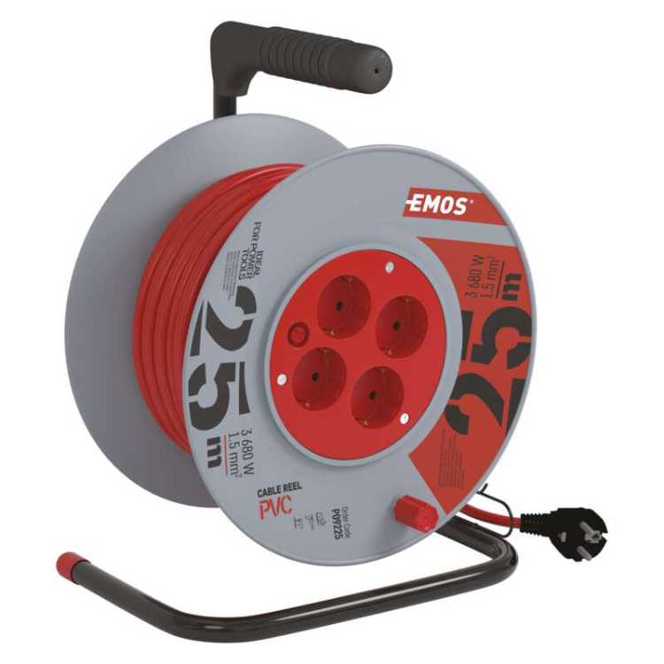 Kolutni podaljšek Emos 25 m / 4 vtičnice / oranžni / PVC / 230 V / 1,5 mm2