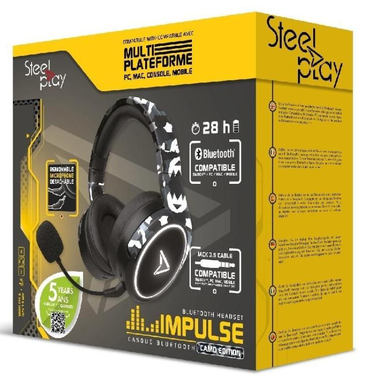 Brezžične slušalke Steelplay Impulse – čist zvok, udobno prileganje in brezžična svoboda za vsakodnevno poslušanje in igranje.