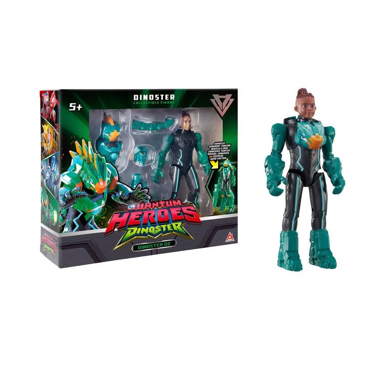 Copilot said: Akcijska figura Dinoster Oz z zelenim oklepom Quantum Heroes v embalaži, primerna za otroke 5+.