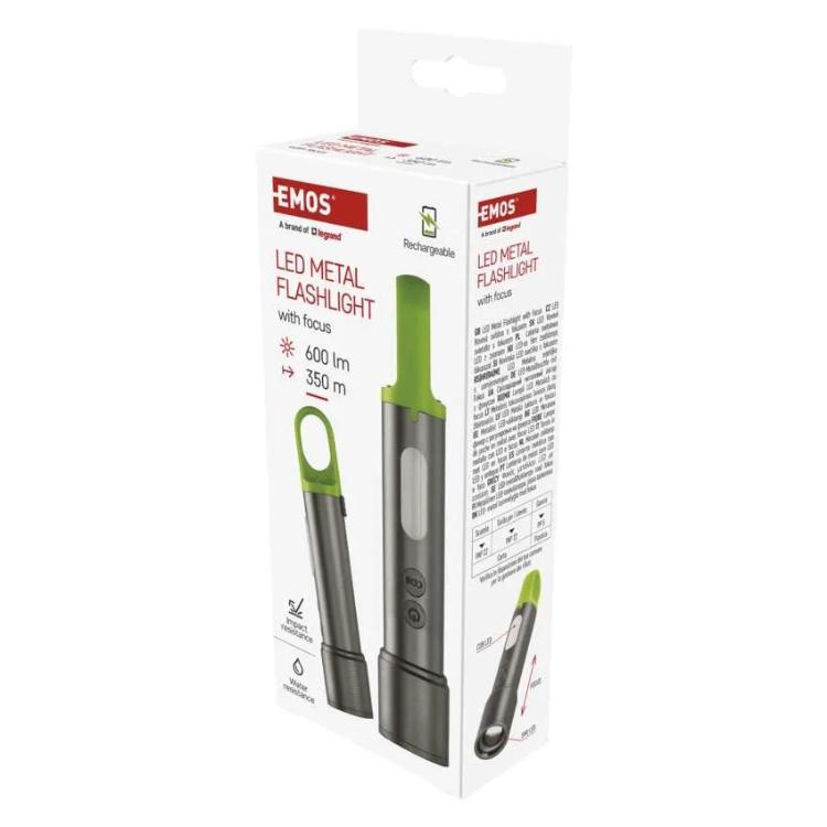 Ročna polnilna LED svetilka, 600 lm, 1 200 mAh, kovinska