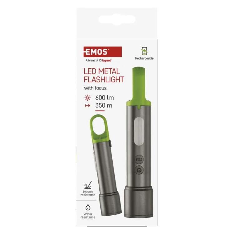 Ročna polnilna LED svetilka, 600 lm, 1 200 mAh, kovinska