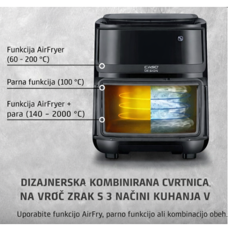 Caso AirFry & Steam 700 s tremi načini kuhanja: cvrtnik na vroč zrak, kuhanje na paro ali kombinacija obeh funkcij