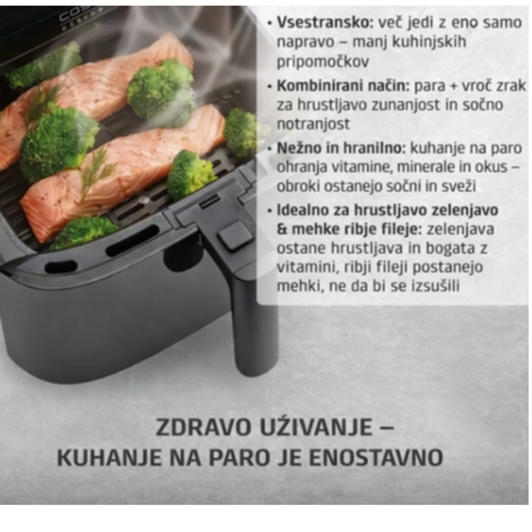 Caso AirFry & Steam 700 med pripravo lososa in zelenjave s funkcijo kuhanja na paro za sočne in nežne rezultate
