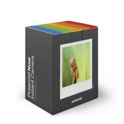 Embalaža Polaroid Now 2 (Gen 2), črna škatla z mavričnim trakom in prikazom instant fotografije.