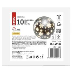 Božična steklena krogla snežinke LED, 12 cm, 3x AA, notranji, topla bela