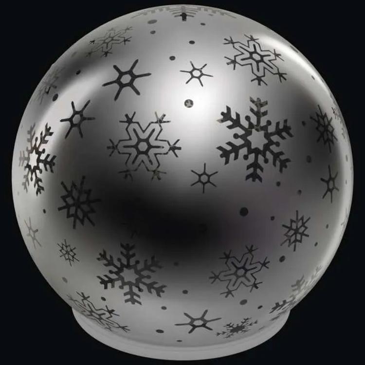 Božična steklena krogla snežinke LED, 12 cm, 3x AA, notranji, topla bela