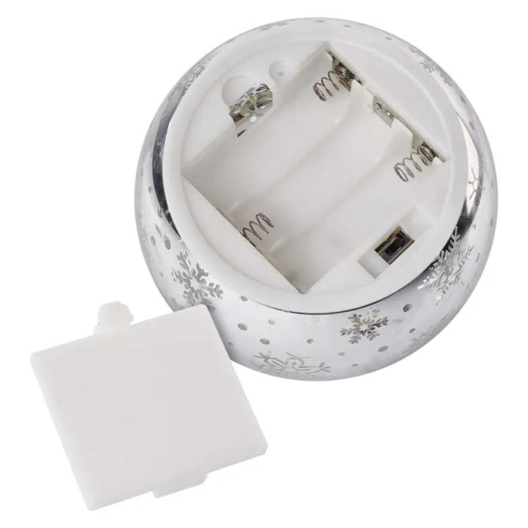 Božična steklena krogla snežinke LED, 12 cm, 3x AA, notranji, topla bela
