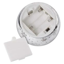 Božična steklena krogla snežinke LED, 12 cm, 3x AA, notranji, topla bela