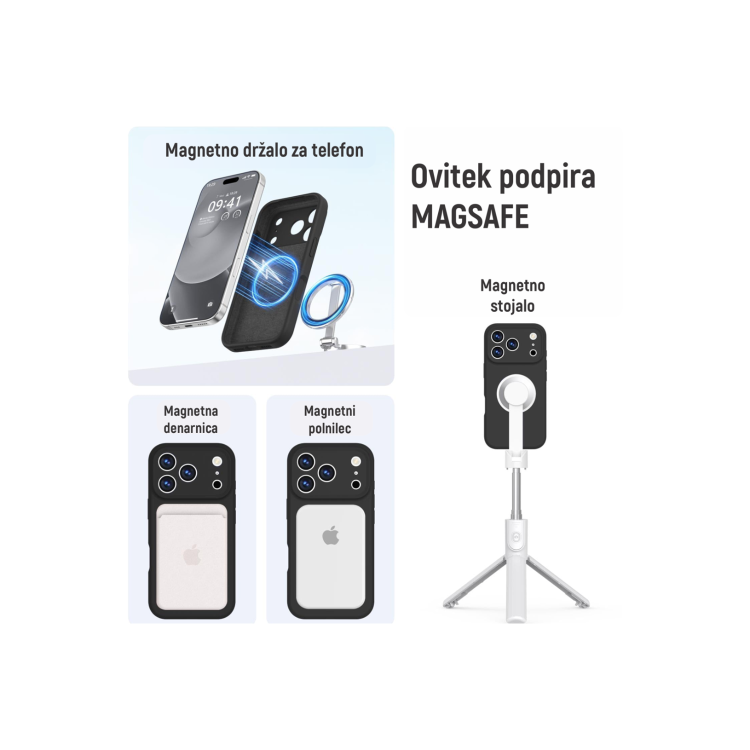 Ovitek N‑Soft Magnetic za iPhone 17 Pro s podporo MagSafe, združljiv z magnetnimi polnilniki, denarnicami in stojali.